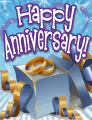 Blue Gift Box Opened Small Anniversary Card