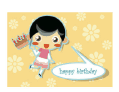 Birthday Card with Girl and Cake (small)