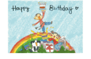 Birthday Card with Boy and Girl on a Rainbow