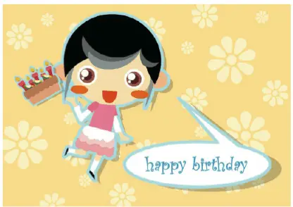 Birthday Card with Girl and Cake Greeting Card