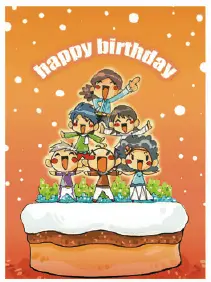 Birthday Card with Kids on a Cake (small) Greeting Card