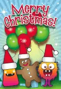 Monsters Balloons Gingerbread Christmas Card