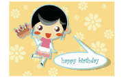 Birthday Card with Girl and Cake