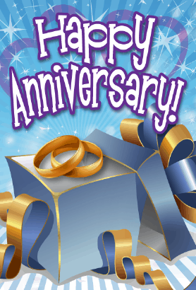 Blue Gift Box Opened Anniversary Card Greeting Card
