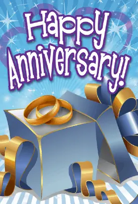 Blue Gift Box Opened Anniversary Card Greeting Card