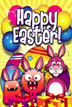 Bunnies Monsters Presents Easter Card Greeting Card