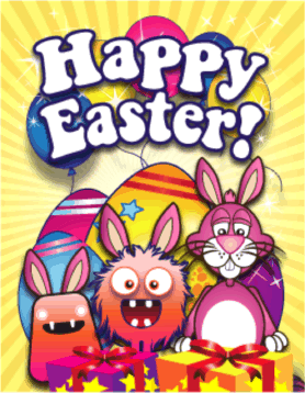 Bunnies Monsters Presents Small Easter Card Greeting Card