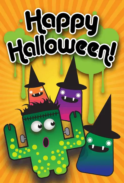 Happy Halloween Monster Witches Card Greeting Card