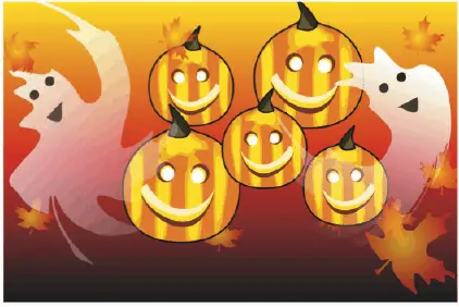 Halloween Card with Ghosts and Pumpkins Greeting Card