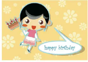 Birthday Card with Girl and Cake (small) Greeting Card