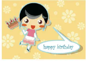 Birthday Card with Girl and Cake (small)