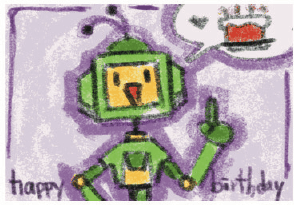 Birthday Card with Robot and Cake (small) Greeting Card